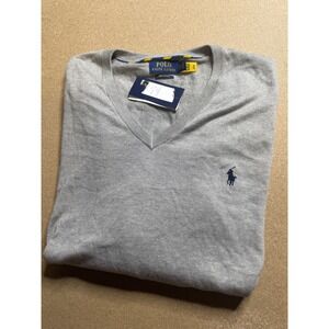 Polo Ralph Lauren Mens 2XB Gray Pima Cotton V-Neck Long‎ Sleeve Sweater NWT